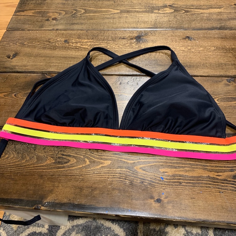 Black and neon strap bikini top